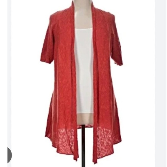 Eileen Fisher Linen Cotton Open Front Cardigan Coral Pink Short Sleeve Medium - Picture 2 of 6